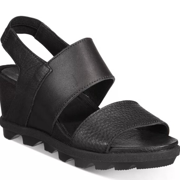 Sorel Joanie II Slingback Women's Black Leather Strappy Platform Sandals Size 11 - Picture 1 of 6